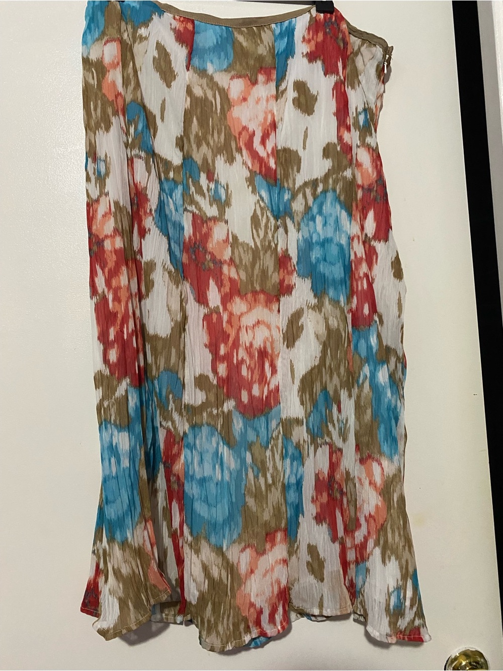 CJ Banks Floral A-Line Maxi Skirt in White, Blue & Brown